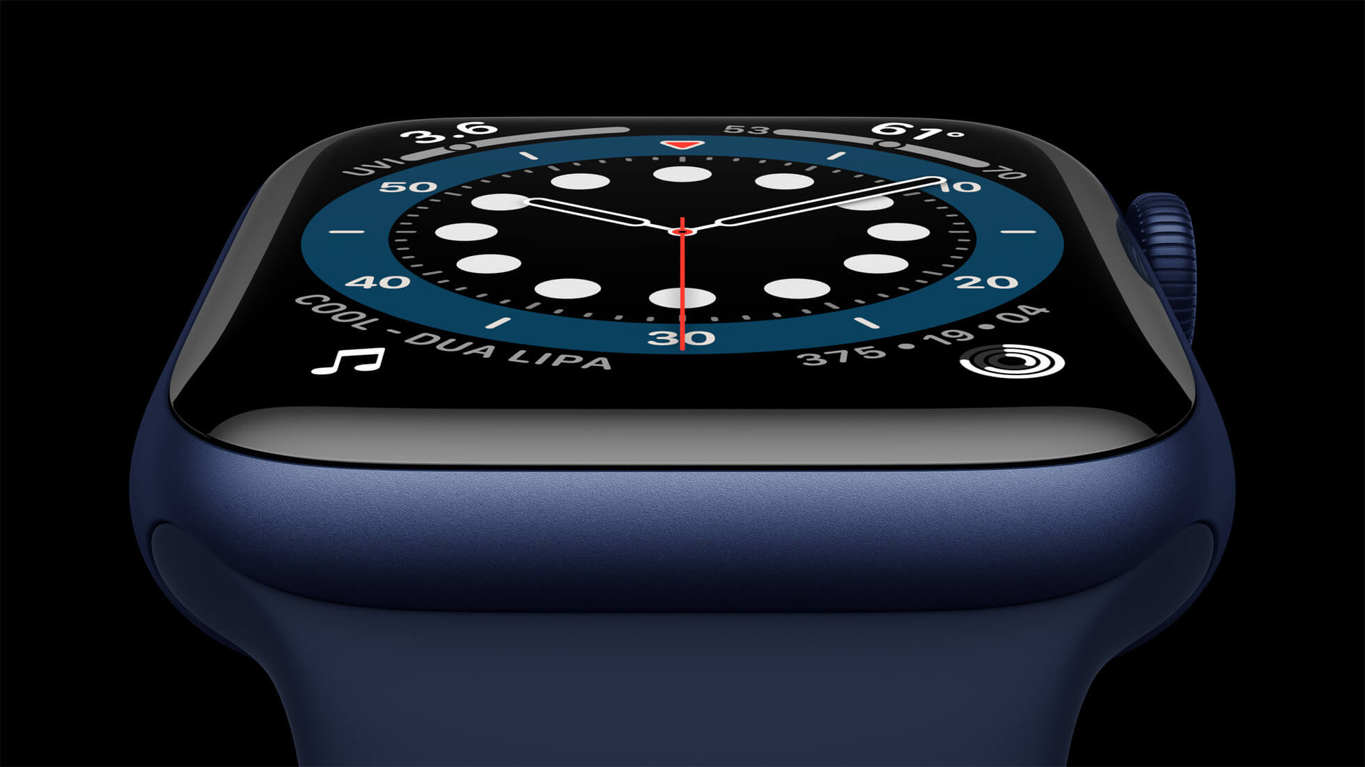 Apple watch series 6 Aluminum blue case close up 09152020